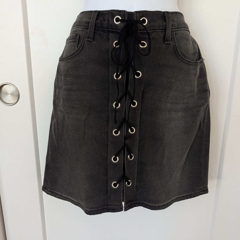 L'AGENCE Charcoal Jean Lace-Up Skirt - Picture 2 of 6